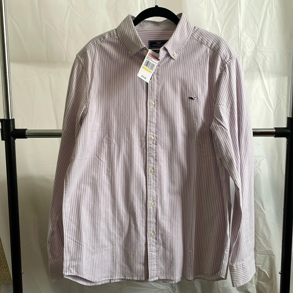 Vineyard vines classic fit stripe oxford whale shirt in Sea grape. Never worn.